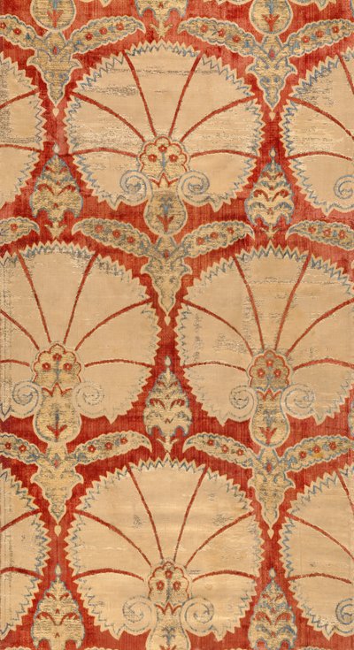Panel of red cut velvet with carnation palmettes in gold and silver by Turkish School