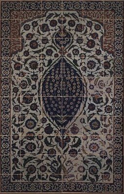 Panel of Tiles with Tchi Cloud Pattern Surrounding a Central Motif of a Wild Rose Bush, from the Exterior of the Entrance Porch to the Mausoleum of Salim II, Osmanli Sultan of Turkey, Designed by the Architect Sinan, in the Precinct of Haghia Sophia, Iznik by Turkish School
