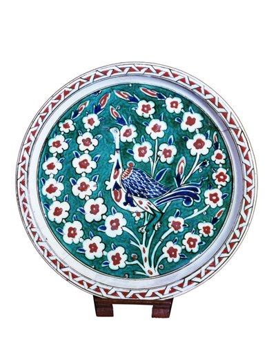 Peacock Sitting on the Branch of a Wild Rose Bush by Turkish School