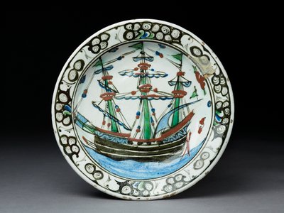 Stone-paste dish with underglaze decoration, Iznik, c.1620-30 by Turkish School