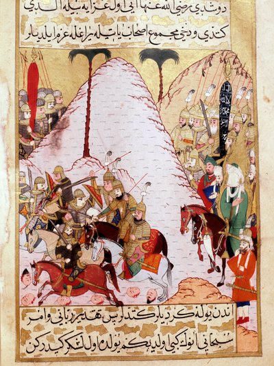 The Prophet Muhammad during the siege of Mecca. Turkish Miniature of the 18th century. Topkapi Palace Istanbul Turkey by Turkish School