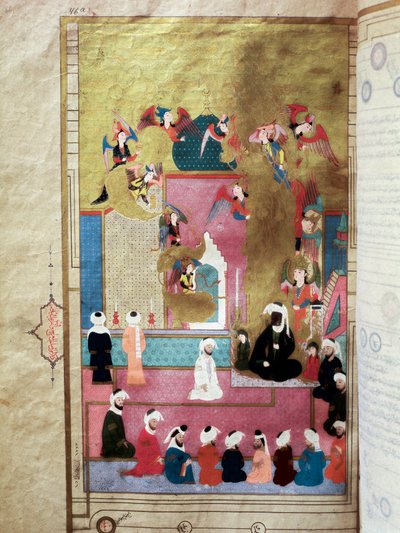 The Prophet Muhammad during the Mirac, his ascent to the seventh sky by Turkish School