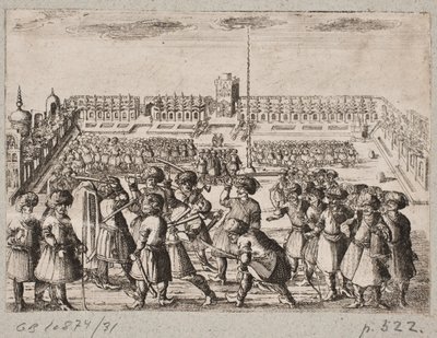 The Interior of a Fortification with a Captive Being Led Away by Men with Turbans and Sabers by Ubekendt
