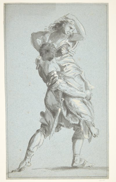 A Soldier Lifts a Woman by Ubekendt