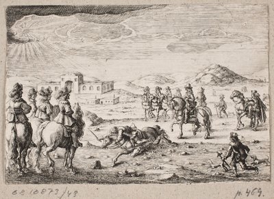 European Riders in an Open Landscape. In the Background a Caravanserai by Ubekendt