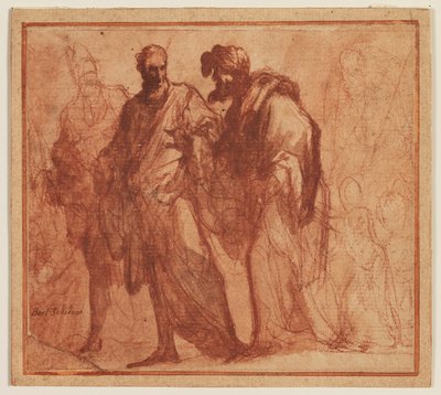 Four Walking Men, One Possibly Moses, and Putti by Ubekendt