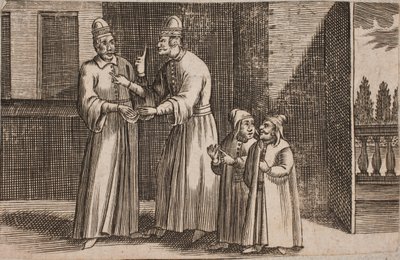 Interior with Four Standing Figures, Including Two Dwarfs? by Ubekendt