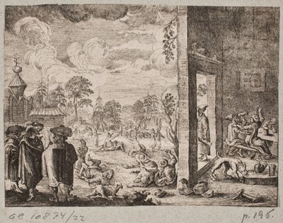 Western European Travelers Observing Drunken Russians in a Village by Ubekendt