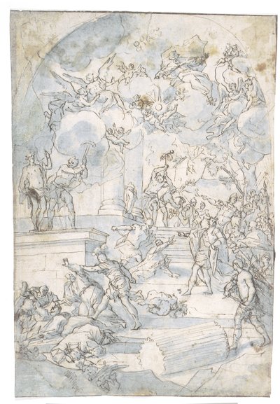 Jehu and His Men Killing the Worshippers of Baal by Ubekendt Francesco Solimenas skole