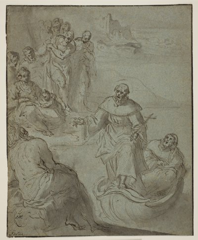 Monastic Saint Preaching from a Boat by Ubekendt Ubekendt