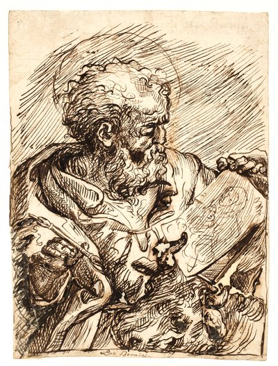 St Luke Contemplating His Portrait of the Madonna and Child by Ubekendt Ubekendt