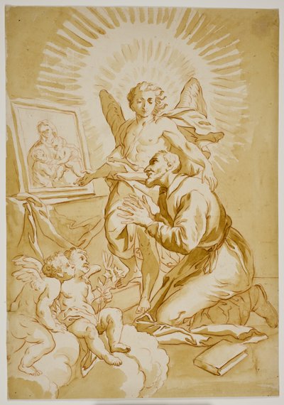 St Philip Neri Adoring a Painting of the Madonna Shown to Him by an Angel by Ubekendt Ubekendt