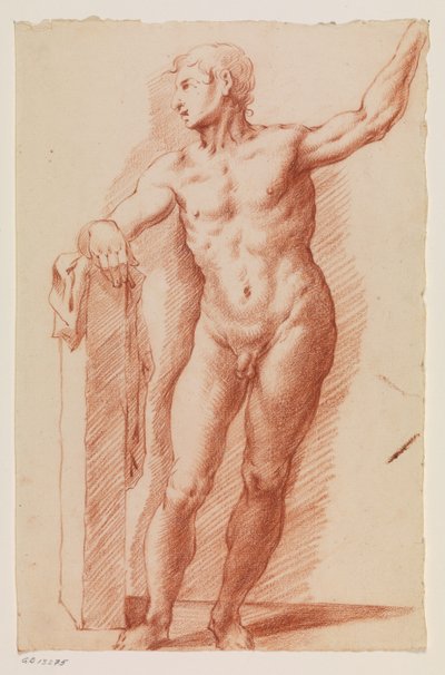 Standing Male Figure Leaning on a Plinth on the Left by Ubekendt Ubekendt