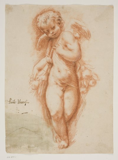 Standing Putto with a Fruit Garland by Ubekendt Ubekendt