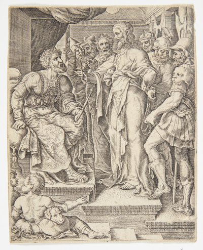 Christ before Herod by Ubekendt efter Dirck Volckertsz. Coornhert efter Maarten van Heemskerck
