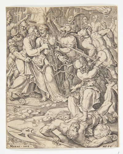 The Betrayal of Christ by Ubekendt efter Dirck Volckertsz. Coornhert efter Maarten van Heemskerck