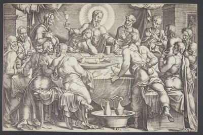 Christ Foretelling the Betrayal of Judas Iscariot at the Last Supper by Ubekendt efter Maarten van Heemskerck