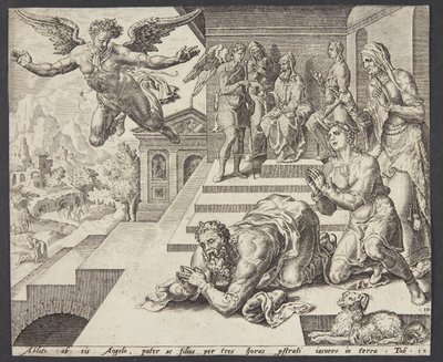 The Departure of the Angel by Ubekendt efter Maarten van Heemskerck