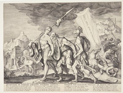 The Blind Saul Led to Damascus by Ubekendt efter Philips Galle efter forlæg af Maarten van Heemskerck