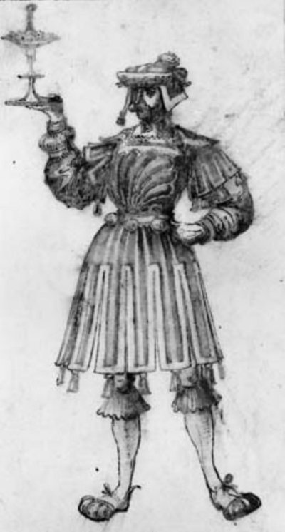 Standing, Richly Dressed Man with a Moustache Raising a Goblet in His Right Hand by Ubekendt tysk slutningen af 1600 tallet eller begyndelsen af 1700 tallet