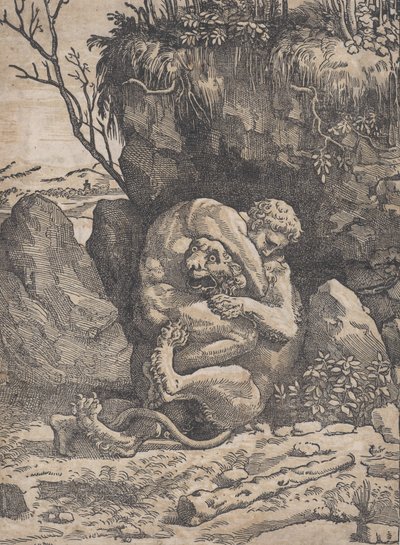Hercules and the Nemean Lion by Ugo da Carpi