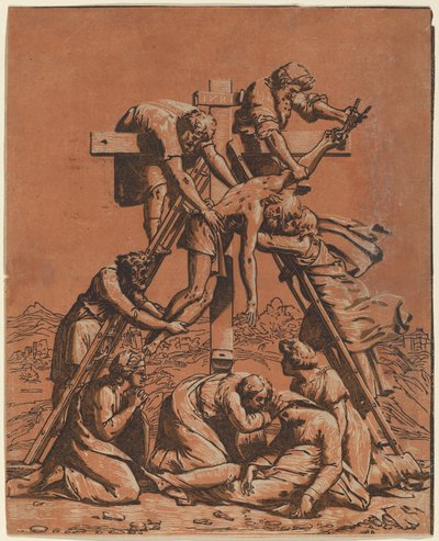 The Descent from the Cross by Ugo da Carpi after Raphael