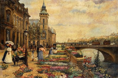 A Flower Market on the Seine by Ulpiano Checa y Sanz