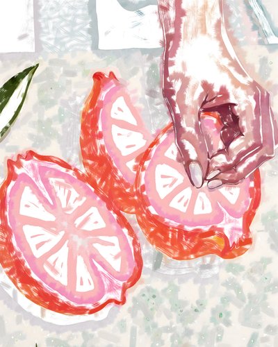 Hand and Pink Citrus by Uma Gokhale