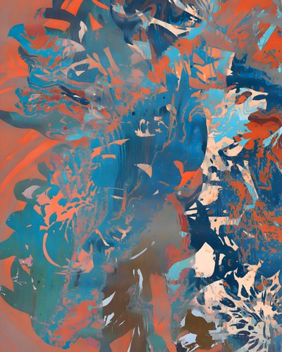 Orange Blue Fluid Abstract by Uma Gokhale