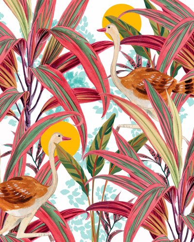 Vibrant Jungle Ostriches by Uma Gokhale