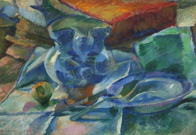 Still Life with Earthenware, Cutlery, and Fruits by Umberto Boccioni