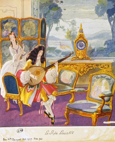 Scene in style of Louis XIV, theatrical setting by Umberto Brunelleschi
