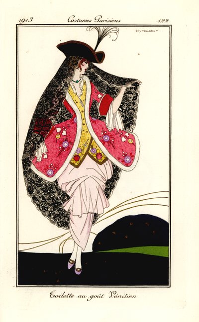 Woman in Fashionable Outfit in the Venetian Taste by Umberto Brunelleschi