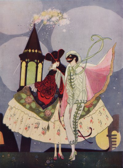 Two Venetian Masks and a Gondola in the Work Carnevale by Umberto Brunelleschi