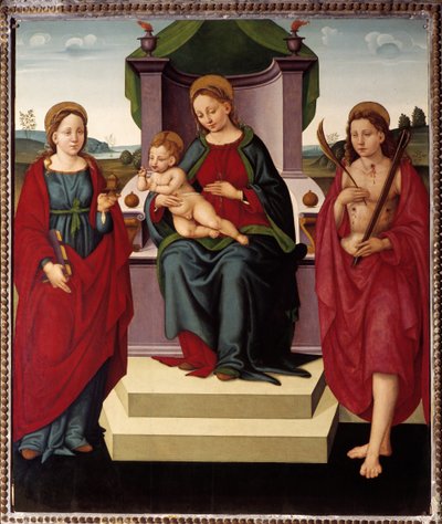 Madonna in Throne Between St Magdalene and Sebastian by Umbrian School