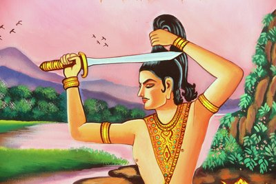 Wat Si Muang Buddhist Temple, Painting Depicting the Life Story of Shakyamuni Buddha. The Future Buddha Shaves Off His Hair to Become a Monk by Unbekannt