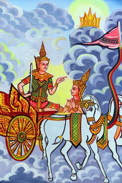 Wat Si Muang Buddhist Temple. Painting Depicting the Life Story of Shakyamuni Buddha, Vientiane, Laos by Unbekannt
