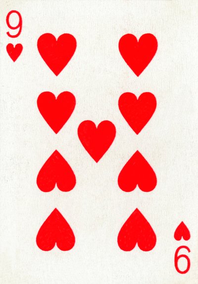 9 of Hearts from a deck of Goodall & Son Ltd. playing cards by Unbekannt