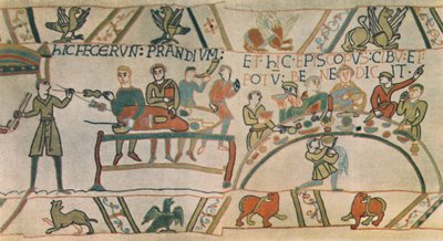 A Feast (Detail) from the Bayeux Tapestry, late 11th century, 1944 by Unbekannt