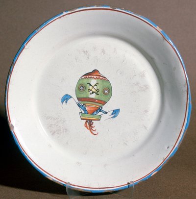 A French Faience Plate with Aeronauts with Flags by Unbekannt
