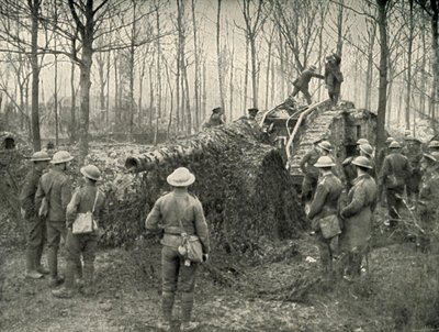 A Landship Bringing in Under Camouflage a 5.9 German Naval Gun, 1919 by Unbekannt