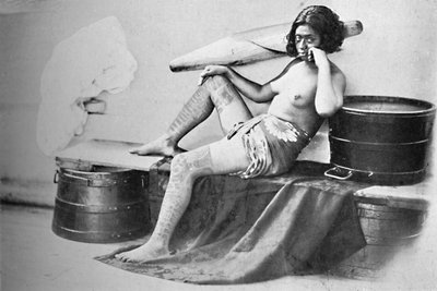A Marquesa Woman with the Lower Part of the Legs Fully Tattooed, 1902 by Unbekannt
