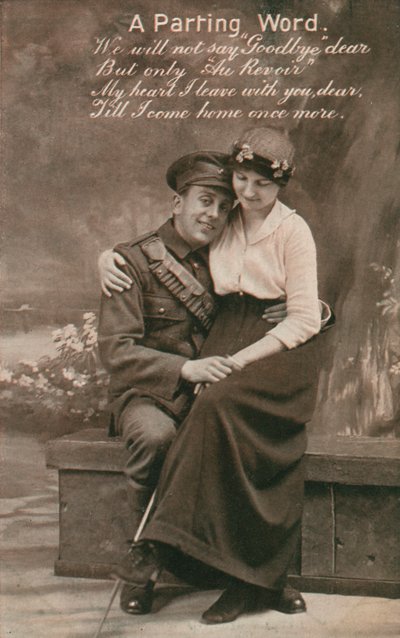 A Parting Word, Romantic Postcard Featuring a Soldier and His Sweetheart by Unbekannt