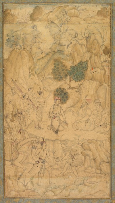 A Prince Visiting a Holy Man in a Rocky Landscape by Unbekannt