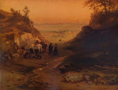 A Rocky Gorge, with Figures and Horses by Unbekannt