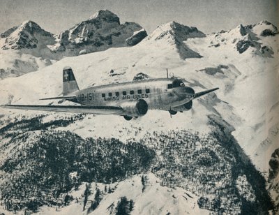 A Swissair plane flying near St Moritz Aerodrome, Switzerland by Unbekannt