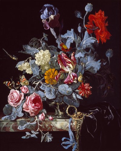 A Vase of Flowers with a Watch, mid 17th century by Unbekannt