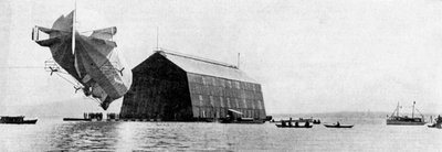 A Zeppelin Entering Its Floating Shed, c. 1900 by Unbekannt