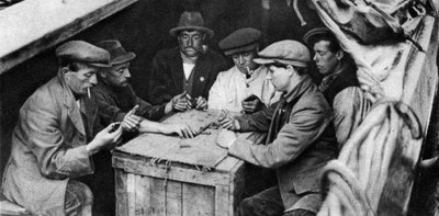 A Bargee and His Mates Play Dominoes in the Hold of a Canal Boat, 1926-1927 by Unbekannt