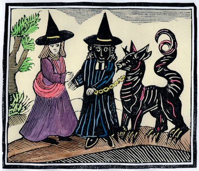 A Black and a White Witch with a Devil Animal by Unbekannt